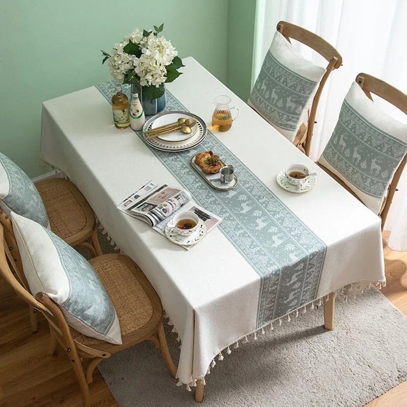 Bluejw Europe Fresh Style Light Luxury Rectangle Cotton Linen Striped Printed Tablecloth Set with Matching Table Runners for Home Dining - Image 2