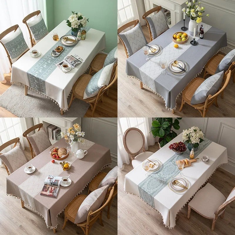 Bluejw Europe Fresh Style Light Luxury Rectangle Cotton Linen Striped Printed Tablecloth Set with Matching Table Runners for Home Dining - Image 3