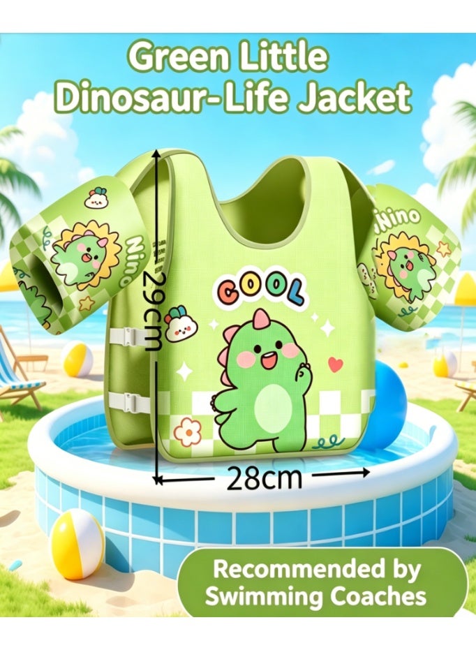 CityRiya-Long Toddler Swim Vest Kids Life Jacket, Lightweight Breathable Floatation Vest with Enhanced Buoyancy Arm Bands, Safe Water Floaties for Boys Girls, No Air Leakage Swim Aid for Pool Beach, Green Dinosaur - Image 3