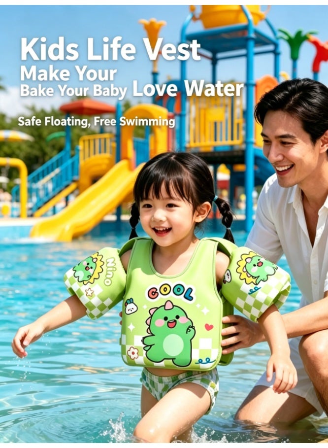 CityRiya-Long Toddler Swim Vest Kids Life Jacket, Lightweight Breathable Floatation Vest with Enhanced Buoyancy Arm Bands, Safe Water Floaties for Boys Girls, No Air Leakage Swim Aid for Pool Beach, Green Dinosaur - Image 1