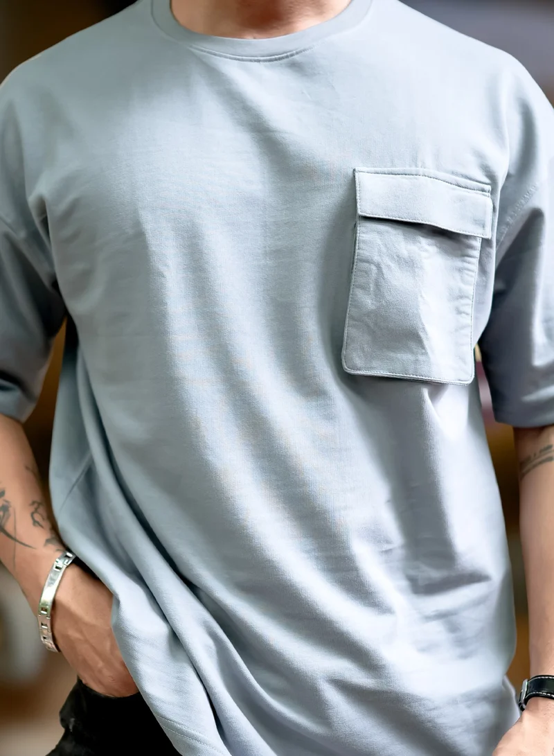 Maniac  Maniac Mens Solid Polo Neck 3/4th Sleeve Light Grey Cotton T-Shirt for Men | Best Price UAE