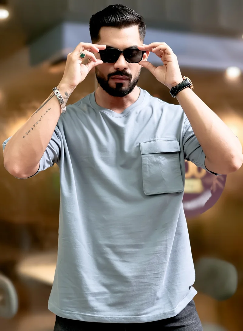 مانياك Maniac Mens Solid Polo Neck 3/4th Sleeve Light Grey Cotton T-Shirt