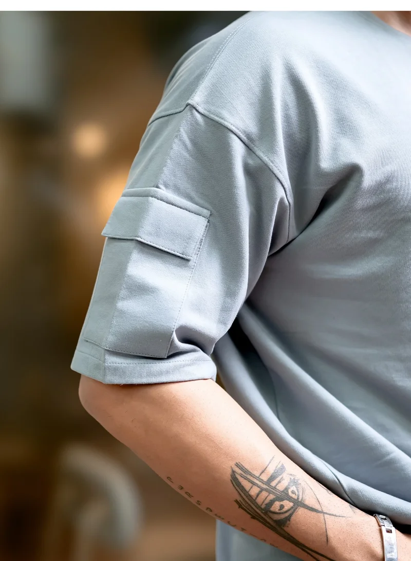 Maniac  Maniac Mens Solid Polo Neck 3/4th Sleeve Light Grey Cotton T-Shirt for Men | Best Price UAE