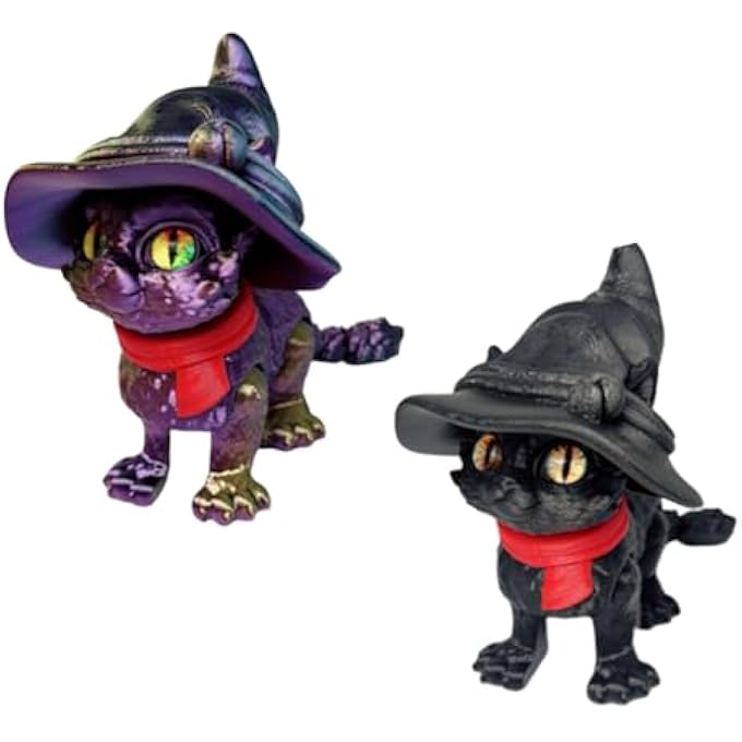 GETJOY 2 PCS 3D Printed Cat, Cat Figures, 3D Printed Animals, Desk Decor for Stress Relief, Creative Fidget Toy for Adults, Cute Stuff, 8cm in Red Black and Purple Gold Black - Image 1