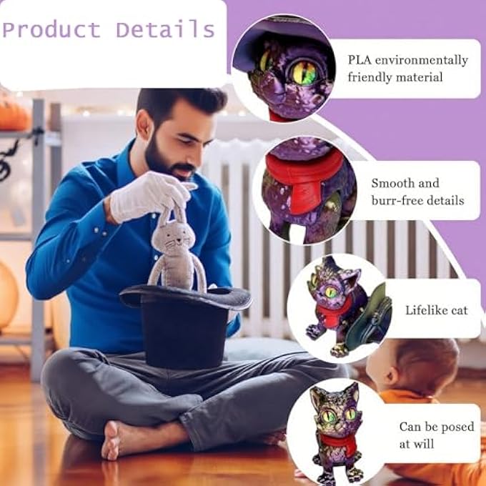 GETJOY 2 PCS 3D Printed Cat, Cat Figures, 3D Printed Animals, Desk Decor for Stress Relief, Creative Fidget Toy for Adults, Cute Stuff, 8cm in Red Black and Purple Gold Black - Image 3
