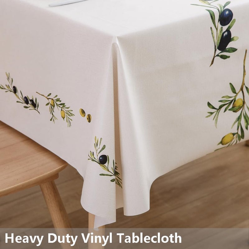 TruDelve Heavy Duty Vinyl Tablecloths Plastic Table Cloths for Kitchen Dining Table Wipeable PVC Waterproof Tablecloth for Square Tables (54"x 54", Olives) - Image 2