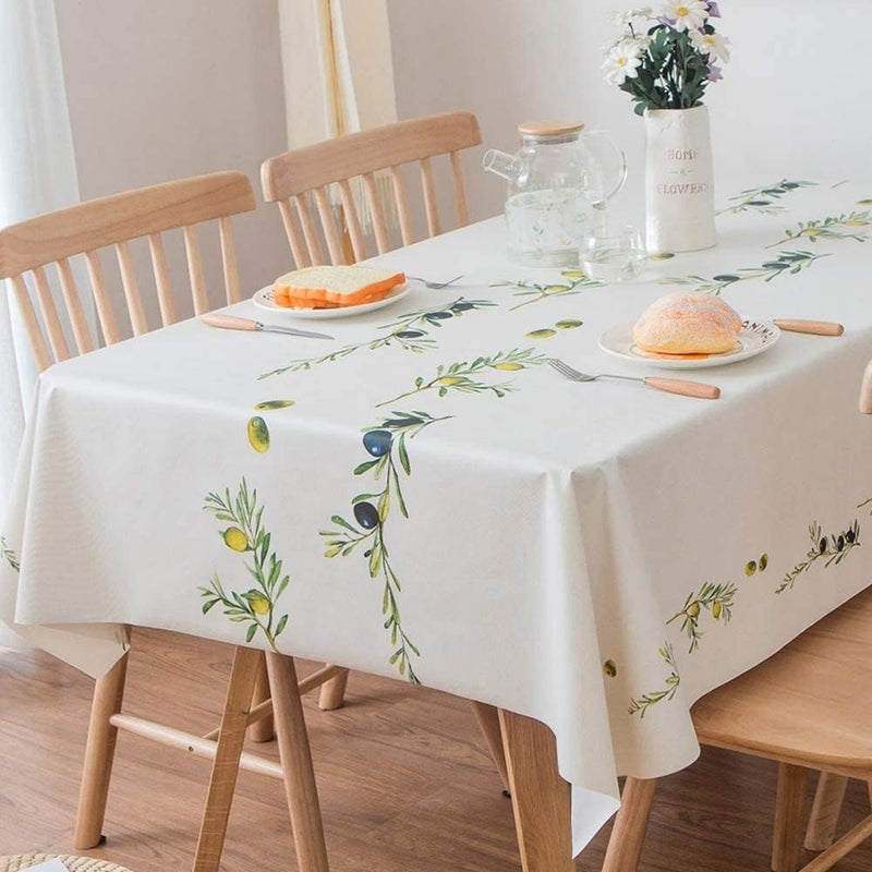 TruDelve Heavy Duty Vinyl Tablecloths Plastic Table Cloths for Kitchen Dining Table Wipeable PVC Waterproof Tablecloth for Square Tables (54"x 54", Olives) - Image 1