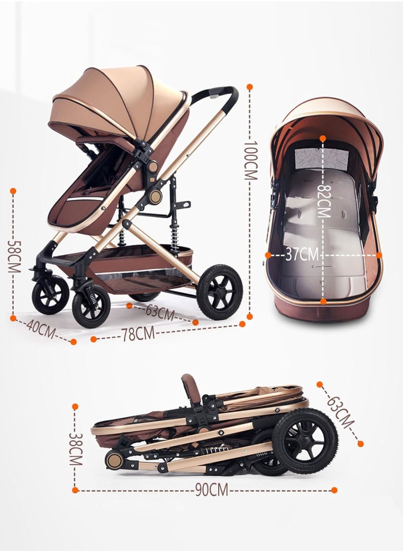 Generic - Upgraded Version Baby Stroller with High view  Double push rod  Can sit and lie down Lightweight Foldable Four-wheel rubber Strong shock absorption Large Space Durable Suitable for Baby 0-3 years old Travel strollers - Image 1