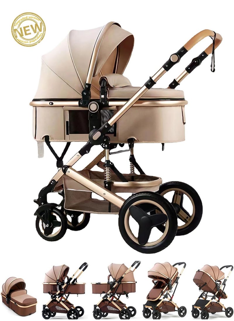 Generic Upgraded Version Baby Stroller with High view  Double push rod  Can sit and lie down Lightweight Foldable Four-wheel rubber Strong shock absorption Large Space Durable Suitable for Baby 0-3 years old Travel strollers  - Image 2