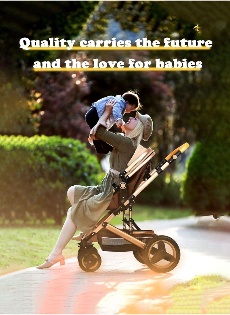 Generic - Upgraded Version Baby Stroller with High view  Double push rod  Can sit and lie down Lightweight Foldable Four-wheel rubber Strong shock absorption Large Space Durable Suitable for Baby 0-3 years old Travel strollers - Image 1