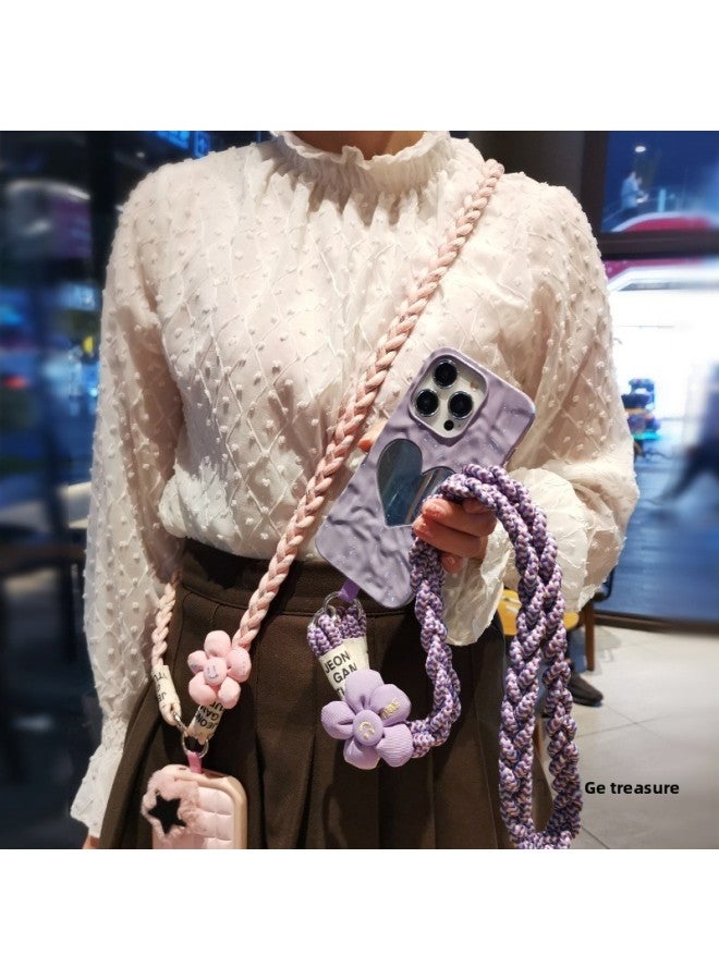 Crossbody Sunflower Three-strand Ponytail Mobile Phone Lanyard Ins Back Rope Fashionable Fresh Outdoor Mountaineering Solid-Specifications Support Image Upload:Crossbody [fluorescent Green Apricot] Sunflower Three-strand Ponytail Lanyard + Green Clip