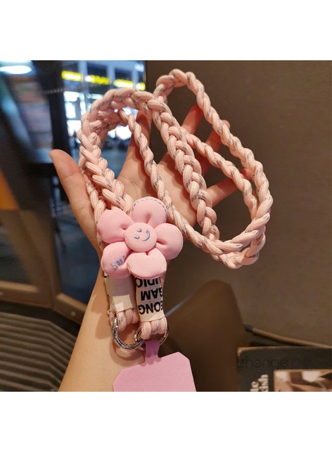 Crossbody Sunflower Three-strand Ponytail Mobile Phone Lanyard Ins Back Rope Fashionable Fresh Outdoor Mountaineering Solid-Specifications Support Image Upload:Crossbody [fluorescent Green Apricot] Sunflower Three-strand Ponytail Lanyard + Green Clip