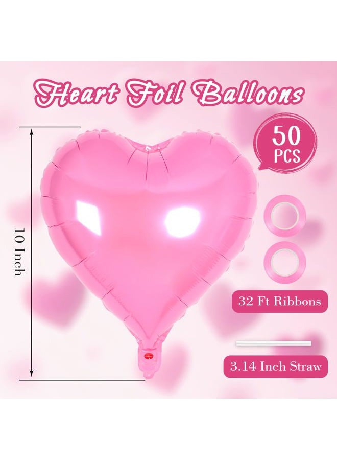YOTHORN 50 Pcs Heart Balloons,10 Inch Heart Shape Foil Balloons Love Balloon Valentine Balloon for Birthday Party Wedding Engagement Party Baby Shower Valentine Day Decorations (Pink) - Image 2
