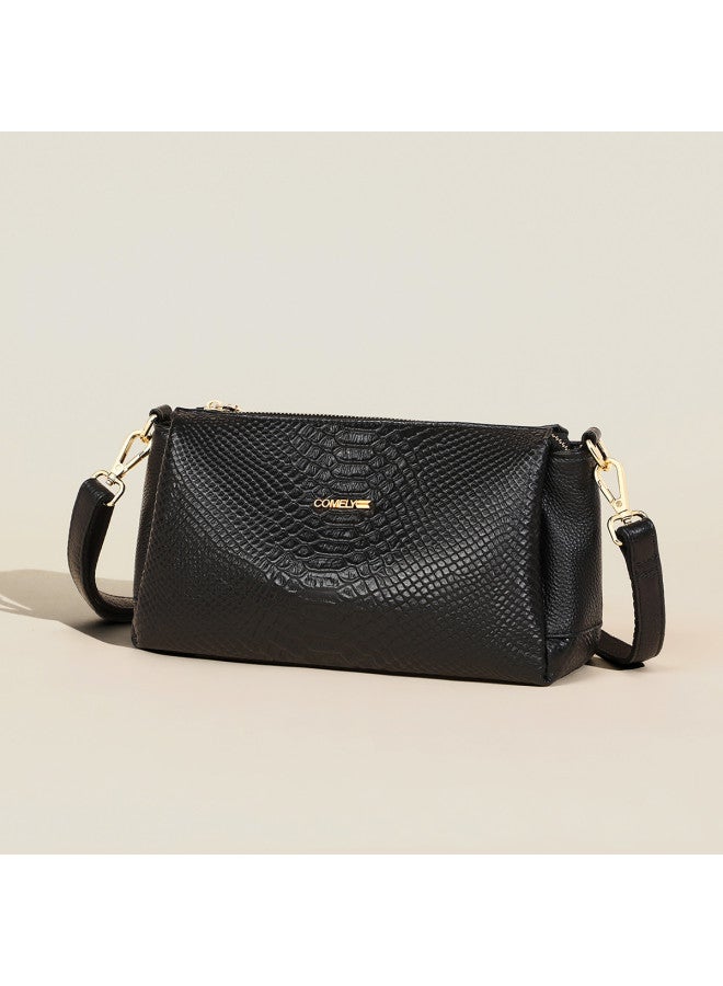 Comely Qixi Festival Gift】cowhide Crocodile-patterned Shoulder Bag, Large Capacity Crossbody Phone Bag For Women - Image 3
