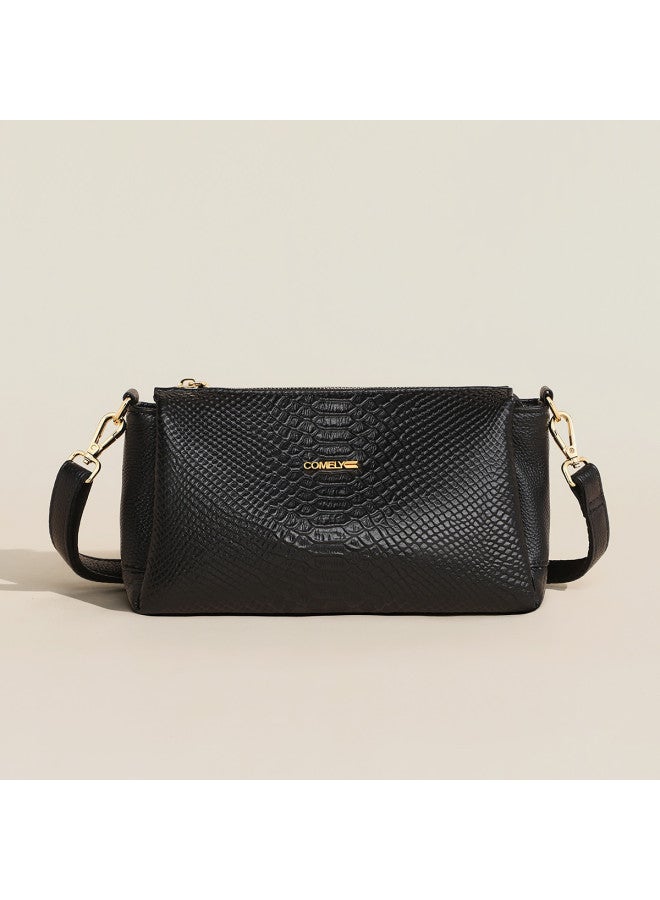 Comely Qixi Festival Gift】cowhide Crocodile-patterned Shoulder Bag, Large Capacity Crossbody Phone Bag For Women - Image 4
