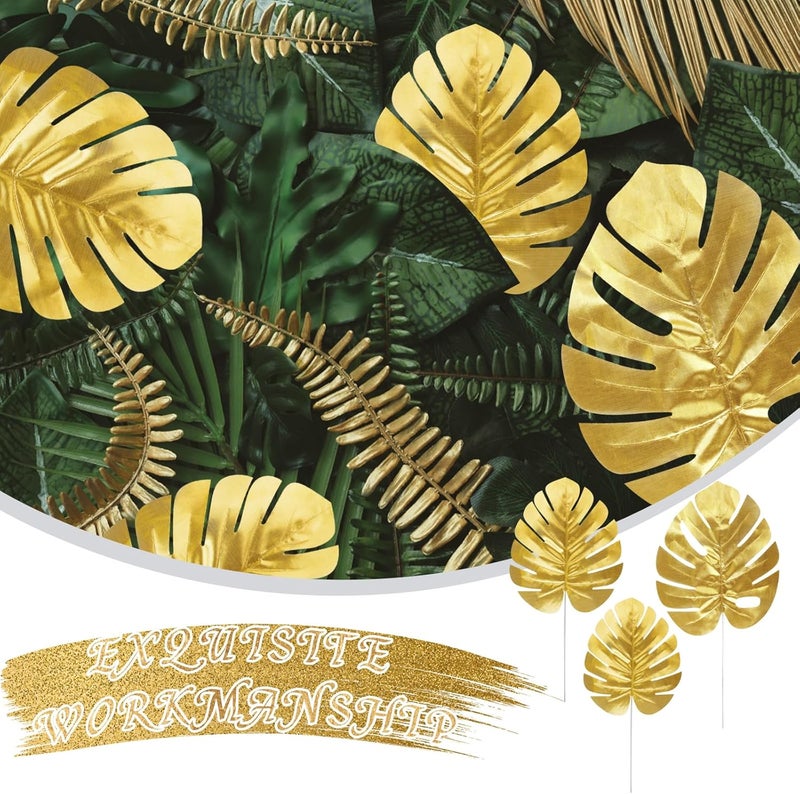 CCINEE Upgraded general grade quality 24PCS Golden Artificial Palm Leaves, 3 Sizes Faux Monstera Leaves Simulation Safari Leaves with Stems for Home Hawaiian Luau Party Jungle Beach Theme Party Decoration Changing environment compatible - Image 5