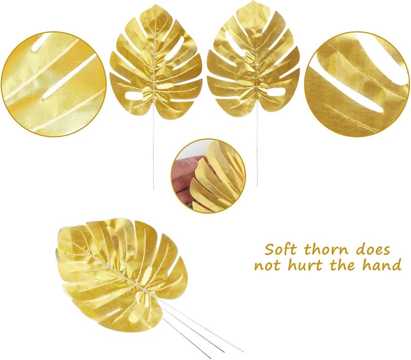 CCINEE Upgraded general grade quality 24PCS Golden Artificial Palm Leaves, 3 Sizes Faux Monstera Leaves Simulation Safari Leaves with Stems for Home Hawaiian Luau Party Jungle Beach Theme Party Decoration Changing environment compatible - Image 3