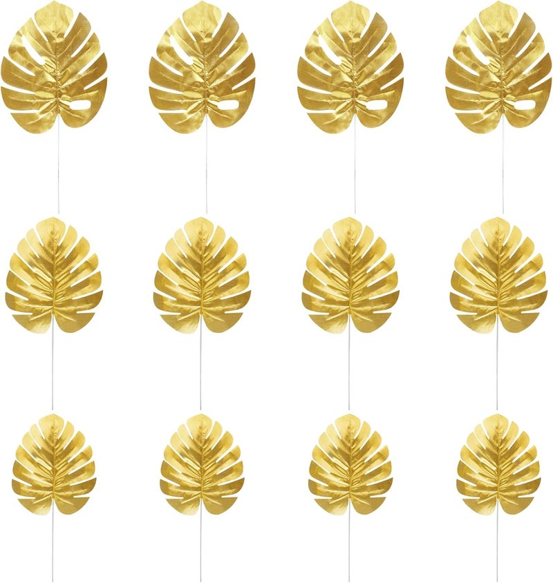 CCINEE Upgraded general grade quality 24PCS Golden Artificial Palm Leaves, 3 Sizes Faux Monstera Leaves Simulation Safari Leaves with Stems for Home Hawaiian Luau Party Jungle Beach Theme Party Decoration Changing environment compatible - Image 1