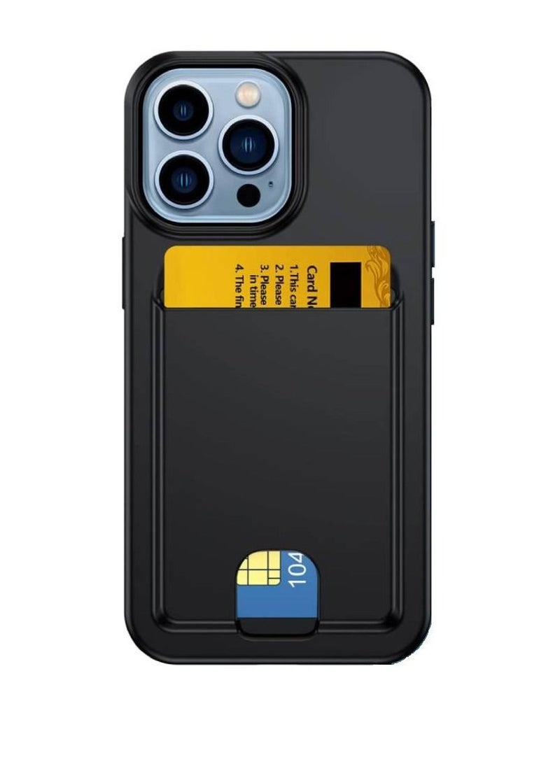 Olliwon Protective Wallet Card Holder Flexible Back Case Cover For iPhone 13 Pro Max Black - Image 1