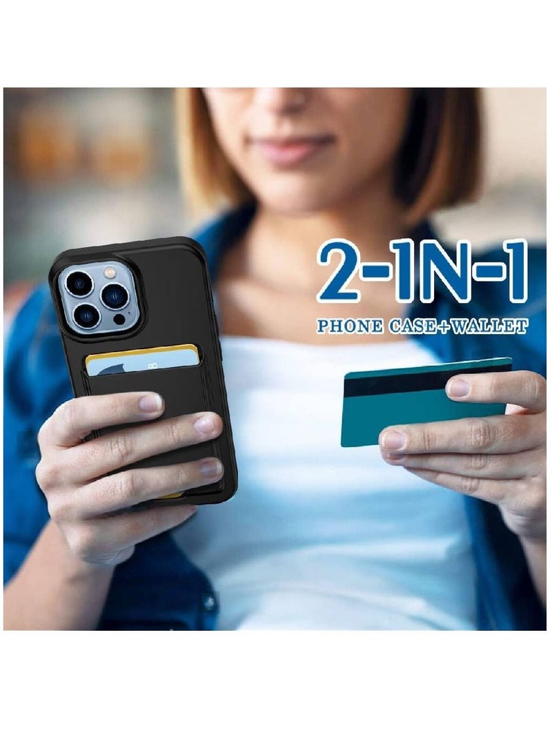 Olliwon Protective Wallet Card Holder Flexible Back Case Cover For iPhone 13 Pro Max Black - Image 3