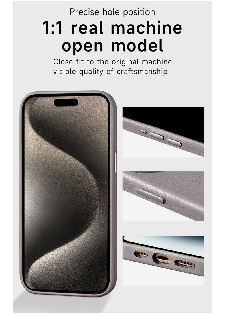 Wtech - Leather Magnetic Wireless Charging Case Original MagSafe Shockproof Case Cover For Apple IPhone 15 Pro 2023 Luxury Clay - Image 1