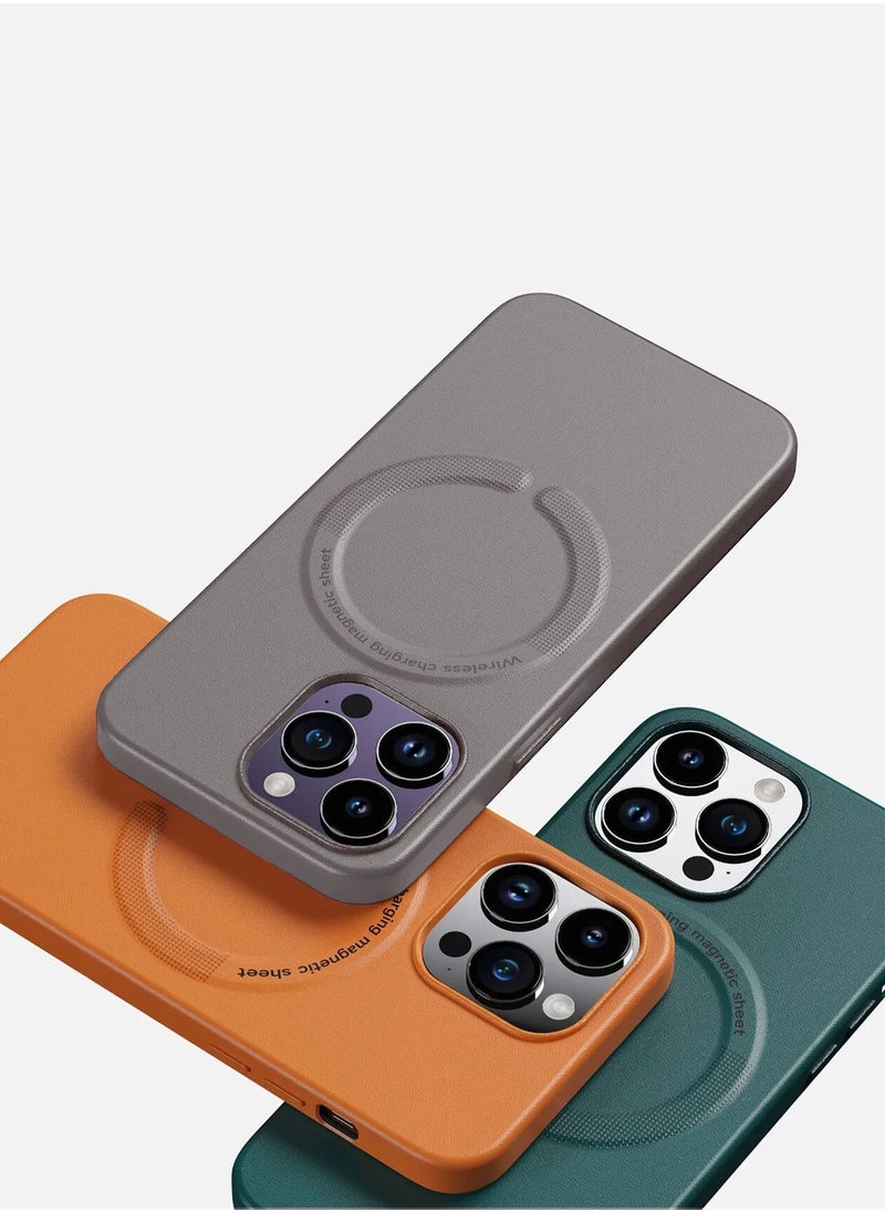 Wtech - Leather Magnetic Wireless Charging Case Original MagSafe Shockproof Case Cover For Apple IPhone 15 Pro 2023 Luxury Clay - Image 1