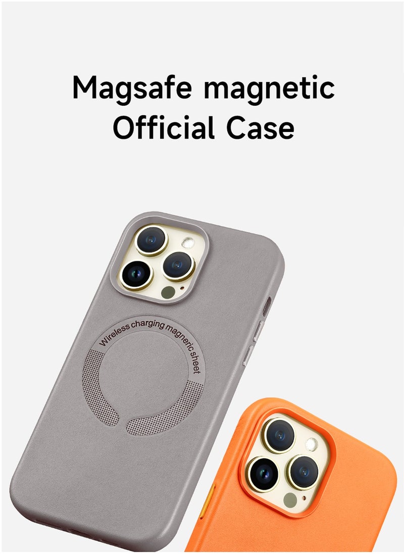 Wtech - Leather Magnetic Wireless Charging Case Original MagSafe Shockproof Case Cover For Apple IPhone 15 Pro 2023 Luxury Clay - Image 1