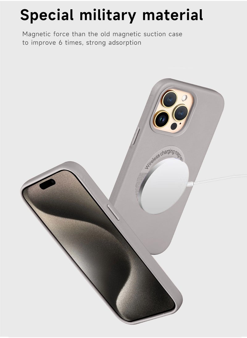 Wtech - Leather Magnetic Wireless Charging Case Original MagSafe Shockproof Case Cover For Apple IPhone 15 Pro 2023 Luxury Clay - Image 1