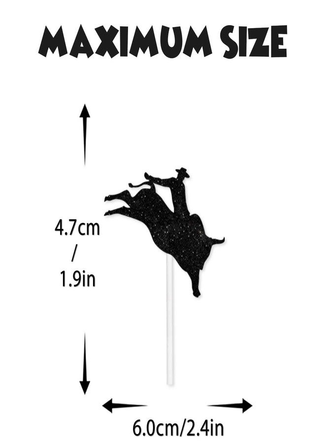 LETLIMIT Black Glitter Dessert Cupcake Topper Cow Country Western Bull Riding Competition Theme Decorations Baby Shower Boys Girls Happy Birthday Decor Supplies 18pcs - Image 4