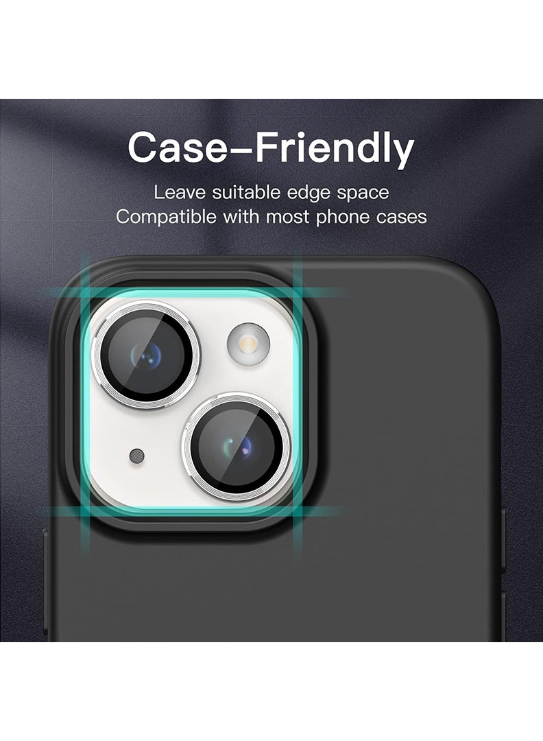 Theodor iPhone 14/ 14 Plus 2 Pcs Camera Lens Protector With 9H Tempered HD Glass Camera Cover Anti Scratch Aluminum Alloy Camera Ring, Silver - Image 5