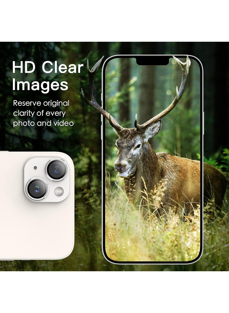 Theodor iPhone 14/ 14 Plus 2 Pcs Camera Lens Protector With 9H Tempered HD Glass Camera Cover Anti Scratch Aluminum Alloy Camera Ring, Silver - Image 3