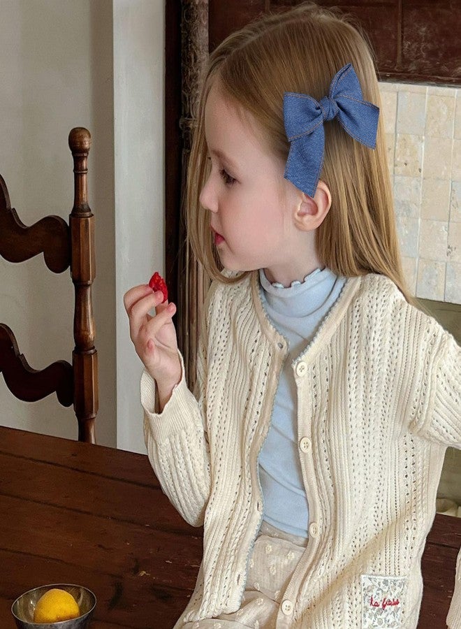 Miroksh Blue Denim Hair Clips 4" Blue Jeans Hair Ribbon Bow Barrettes Alligator Hairpin for Women West Cowgirl Fall Vintage Outfit Boho Dress Decor Accessory Teens Toddler Girls Back School Gift - Image 3