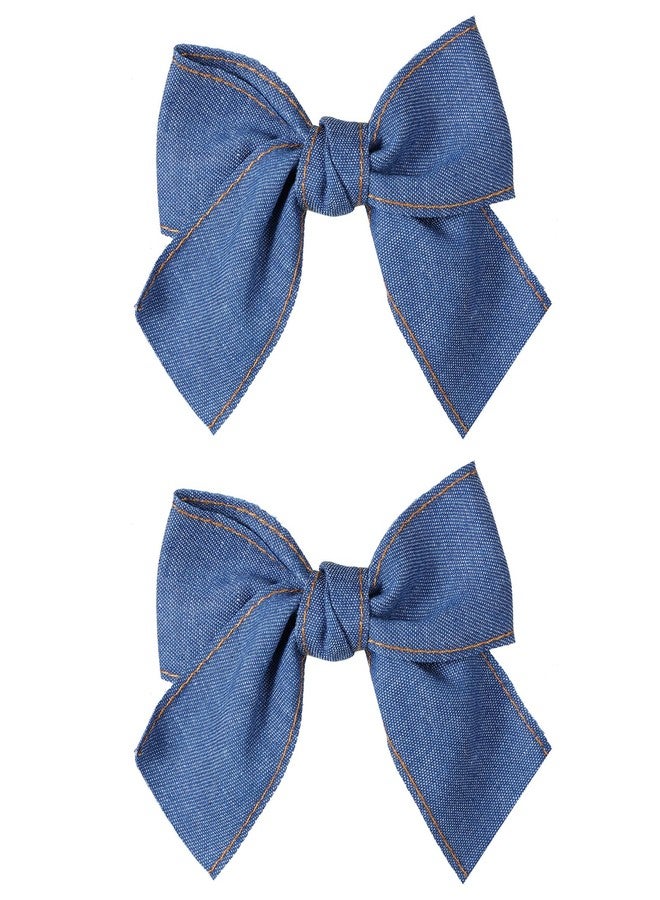 Miroksh Blue Denim Hair Clips 4" Blue Jeans Hair Ribbon Bow Barrettes Alligator Hairpin for Women West Cowgirl Fall Vintage Outfit Boho Dress Decor Accessory Teens Toddler Girls Back School Gift - Image 1