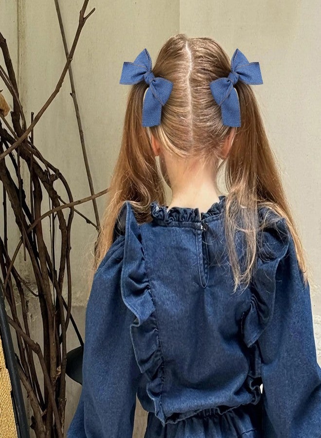 Miroksh Blue Denim Hair Clips 4" Blue Jeans Hair Ribbon Bow Barrettes Alligator Hairpin for Women West Cowgirl Fall Vintage Outfit Boho Dress Decor Accessory Teens Toddler Girls Back School Gift - Image 4