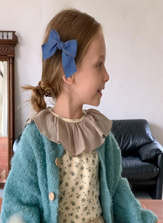 Miroksh Blue Denim Hair Clips 4" Blue Jeans Hair Ribbon Bow Barrettes Alligator Hairpin for Women West Cowgirl Fall Vintage Outfit Boho Dress Decor Accessory Teens Toddler Girls Back School Gift - Image 5