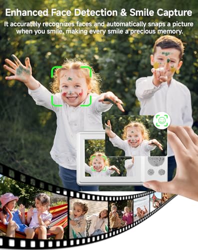 SMARTKLIK Digital Camera for Kids, FHD 1080P 44MP Point and Shoot Digital Camera with Face Detect, Smile Capture, 16X Zoom, 20 Filters, Anti Shake, 32GB SD Card White Compact Vintage Camera for Kids Boys Girls - Image 5