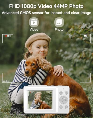 SMARTKLIK Digital Camera for Kids, FHD 1080P 44MP Point and Shoot Digital Camera with Face Detect, Smile Capture, 16X Zoom, 20 Filters, Anti Shake, 32GB SD Card White Compact Vintage Camera for Kids Boys Girls - Image 2