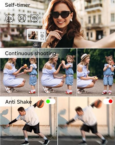 SMARTKLIK Digital Camera for Kids, FHD 1080P 44MP Point and Shoot Digital Camera with Face Detect, Smile Capture, 16X Zoom, 20 Filters, Anti Shake, 32GB SD Card White Compact Vintage Camera for Kids Boys Girls - Image 4
