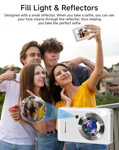 SMARTKLIK Digital Camera for Kids, FHD 1080P 44MP Point and Shoot Digital Camera with Face Detect, Smile Capture, 16X Zoom, 20 Filters, Anti Shake, 32GB SD Card White Compact Vintage Camera for Kids Boys Girls - Image 3