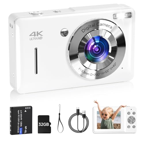 SMARTKLIK Digital Camera for Kids, FHD 1080P 44MP Point and Shoot Digital Camera with Face Detect, Smile Capture, 16X Zoom, 20 Filters, Anti Shake, 32GB SD Card White Compact Vintage Camera for Kids Boys Girls - Image 1