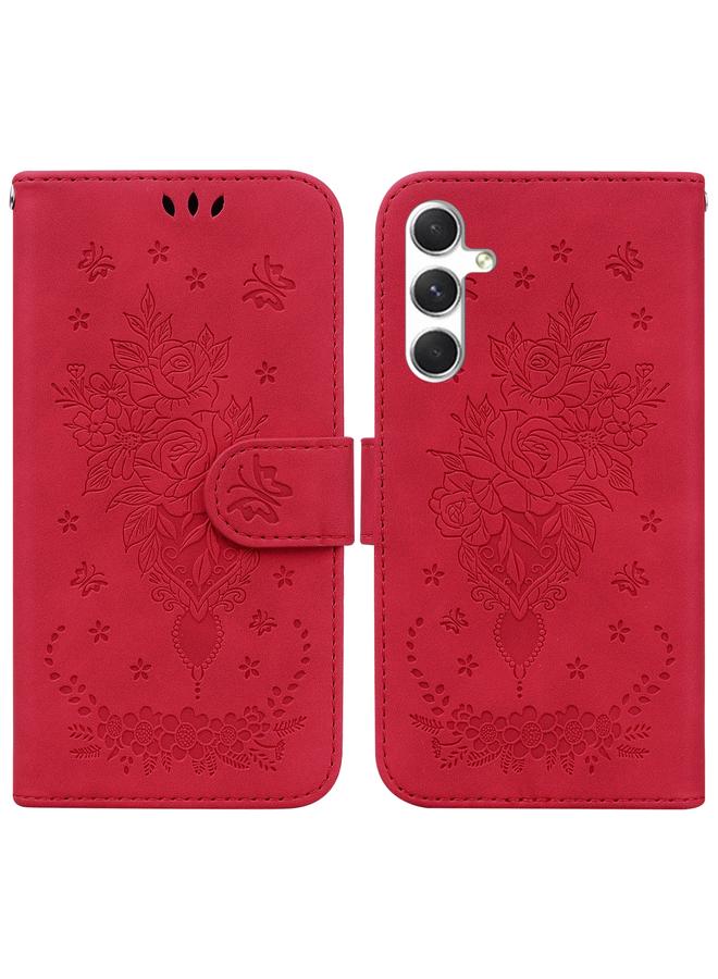 S-TOP Case For Samsung Galaxy S25 5G Butterfly Rose Embossed Leather Phone Case