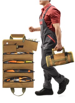 Tool Bag Roll Up, Heavy Duty Rolling Tool Bag, Portable Tool Storage Box with 2 Detachable Zipper Pouch, Compact Small Carrier Bag for Electrician Mechanic