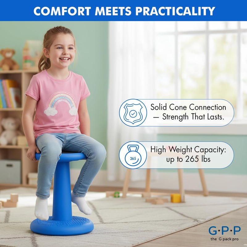 G-PACK PRO -Dynamic-, Kid Wobble Stool Pair, Wiggle Chair Flexible Seating for Preschool & Elementary Classroom, Improves Focus, Posture & ADHD/ADD-Blue 17.7 Hight' Stools Pack of 2 - Image 4