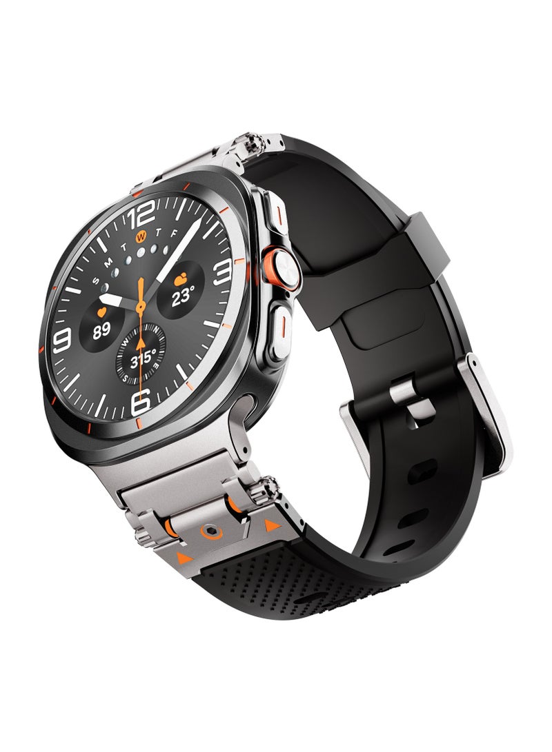 Rugged TPU Sport Band for Samsung Galaxy Watch Ultra 47mm LTE, Men and Women Durable Metal Connector Replacement Watch Strap for Samsung Watch Ultra, Titanium-Black - Image 1