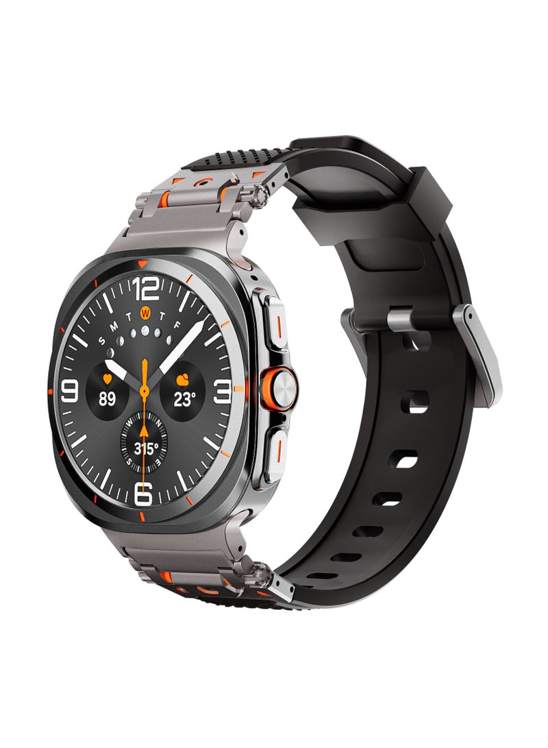 Rugged TPU Sport Band for Samsung Galaxy Watch Ultra 47mm LTE, Men and Women Durable Metal Connector Replacement Watch Strap for Samsung Watch Ultra, Titanium-Black - Image 2