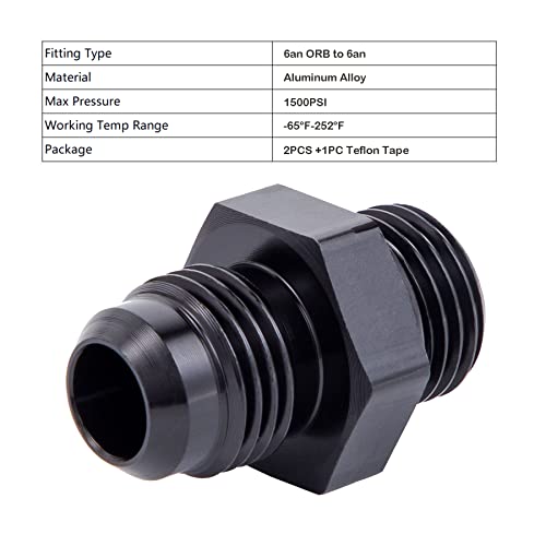 Breezliy 6AN Male Flare to AN6 ORB Male O-Ring Fitting Adapter 2PCS (2PCS 6an ORB to 6an) - Image 4