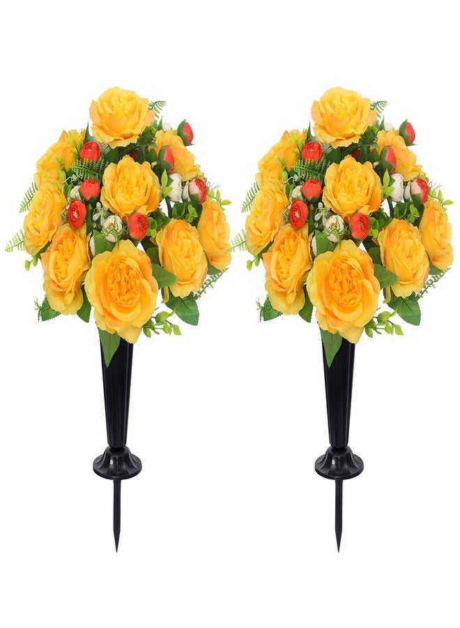 Wocst 2Sets Grave Decorations for Cemetery Memorial Flowers with Vases for Grave Decor Weatherproof,NO-Fading - Image 1