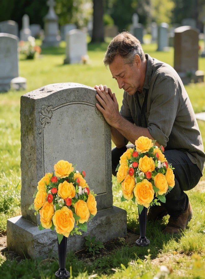 Wocst 2Sets Grave Decorations for Cemetery Memorial Flowers with Vases for Grave Decor Weatherproof,NO-Fading - Image 2