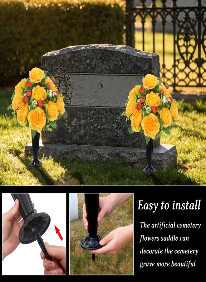 Wocst 2Sets Grave Decorations for Cemetery Memorial Flowers with Vases for Grave Decor Weatherproof,NO-Fading - Image 4