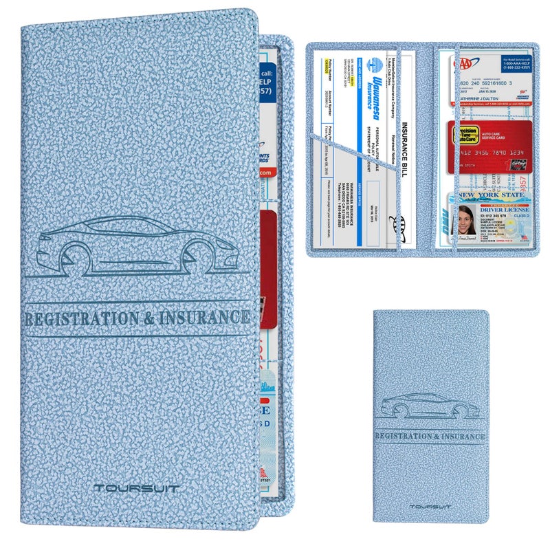 TOURSUIT Car Registration and Insurance Card Holder, Vehicle License Document Glove Box Compartment Organizer, Essential Car Wallet Case for Driver Auto Owners (M Light Blue) - Image 1